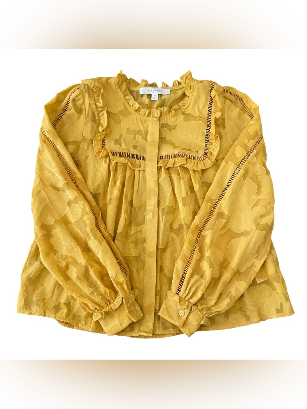 Anthropologie Flat White Boho Sheer Velvet Burnout Peasant Blouse XS